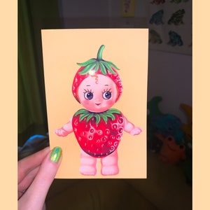 Strawberry Kewpie Glossy Mini Art Print 4’ x 6’ Cute Wall Art