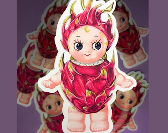 Dragonfruit Kewpie Matte Or Glossy Die Cut Vinyl Sticker Cute Fruit Doll Sticker