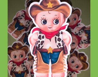 Cowboy Kewpie mate o brillante troquelado vinilo pegatina linda muñeca pegatina
