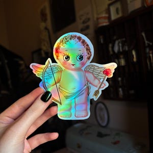 Cupid Kewpie Holographic Or Matte Die Cut Vinyl Handmade Sticker Cute Valentines Day Doll
