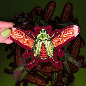 Glorious Scarab Beetle Bug Chrysina Gloriosa Glossy Die Cut Vinyl Handmade Insect Sticker