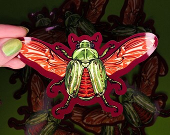 Glorious Skarabäus Käfer Bug Chrysina Gloriosa Glossy Die Cut Vinyl Handgefertigter Insekt Aufkleber