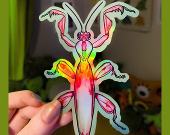 Holographische Bug Orchidee Mantis Glänzend gestanzte Vinyl handgefertigter irisierender Insekt Aufkleber