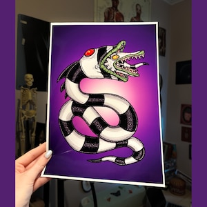 Beetlejuice Sandworm Mini 4’ x 6’ or A4 Art Print Handmade Horror Movie Art Print