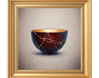 Poster A Japanese kintsugi bowl Art Print Wabi Sabi Watercolor
