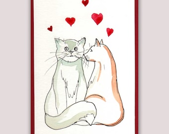 Cat couple. Postcard for Valentine's Day.