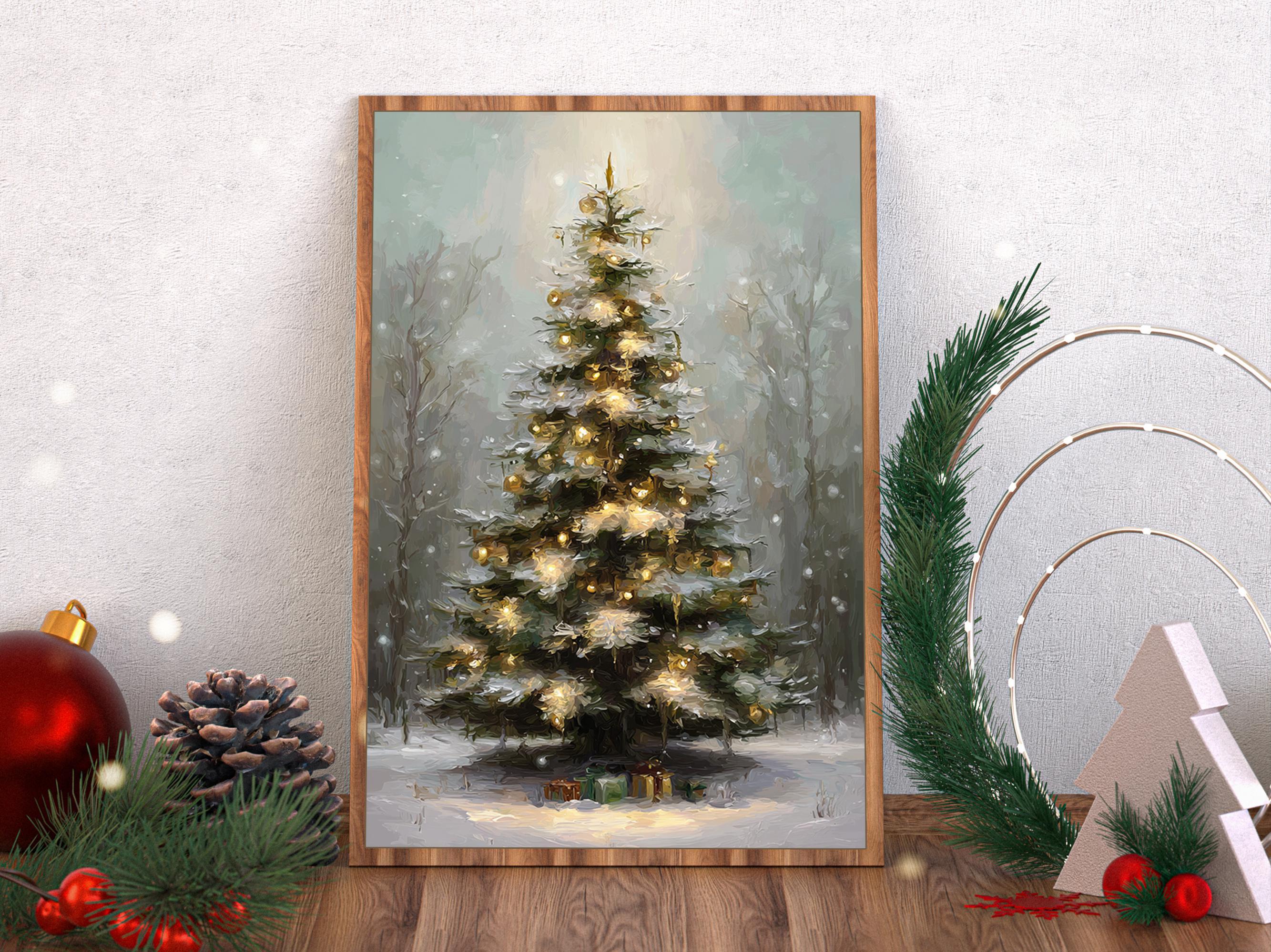 Winter Forest Christmas Tree Painting: Snowy Holiday Print - Etsy