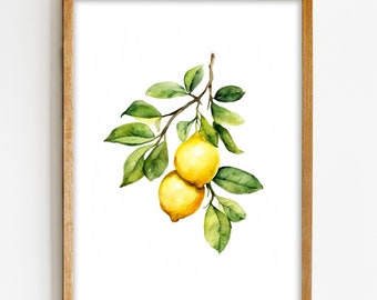 Poster Lemon, Watercolor Painting,  Art Print, Lemon Branch