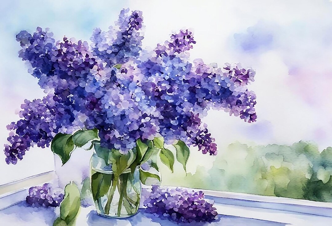 Bouquet of Lilacs in a Vase Watercolor Painting Art Print - Etsy