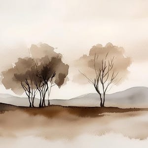 Abstract Tree Watercolor Art Print: Neutral Earth Tones