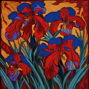 Iris rossi Acquerello Dipinto Stampa artistica Pittura quadrata Poster floreale su carta opaca