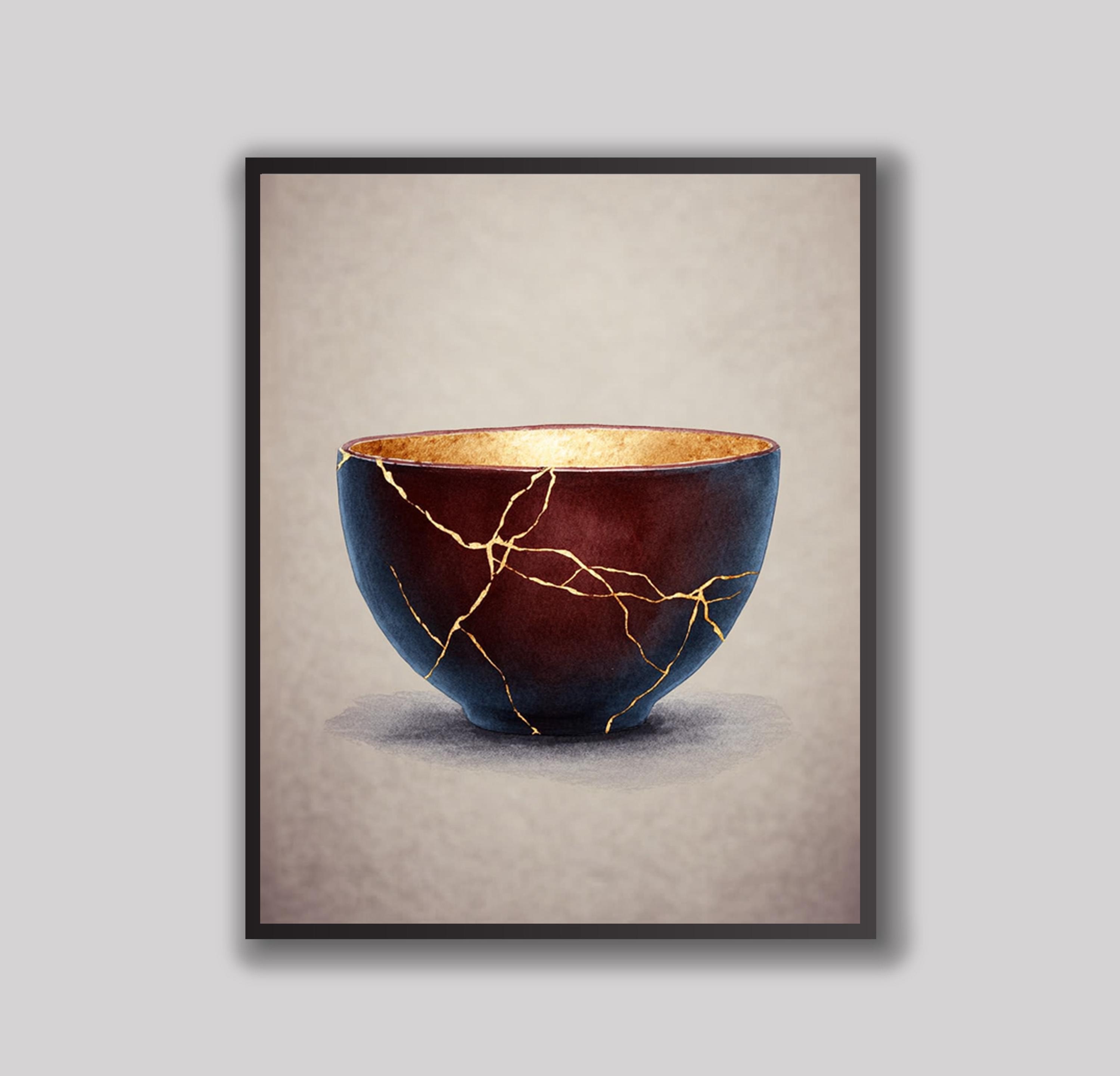 Poster A Japanese kintsugi bowl Art Print Wabi Sabi Watercolor