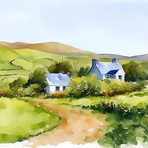 Peinture Irlande Cottage irlandais Connemara Art Irlande paysage campagne irlandaise impression d'art mural à partir d'une peinture à l'aquarelle
