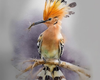 Impresión de acuarela de abubilla: arte mural vibrante de aves para amantes de la naturaleza