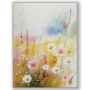 Delicate flowers Wildflowers Watercolor Painting Art Print Meadow  Flower Field Wall Art Rustic Floral Wall Decor