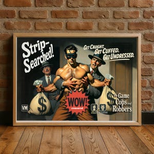 Cops and Robbers Game Night Print,Vintage Pinup Art, Retro Beefcake Poster, Fake Board Game, Pulp Illustration,Vintage Wall Art,MidCentury