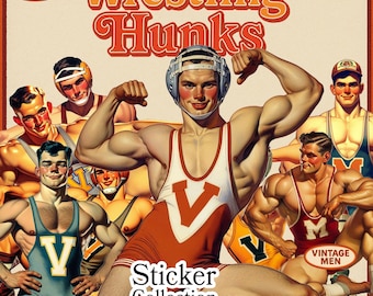 Wrestling Hunks Sticker Classic Sheets,Retro Wrestlers Decals, Nostalgic Sports Stickers, Male Vintage Sticker Pack, Hot men, Gay Stickers