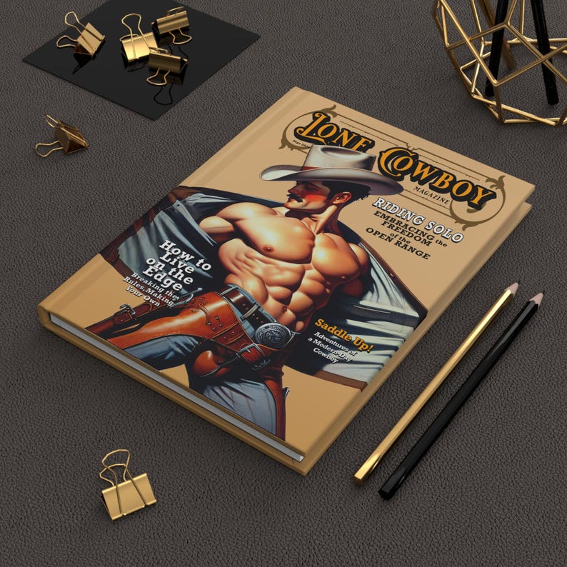 Lone Cowboy Inbunden Journal, Everyman-serien, gayjournal, gay kontorsinredning, unik gaypresent, vintage, Pulp, herrjournal, HBTQ+-konst bild 3