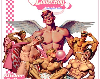 LoverBoy Sticker Pack, Sexy Retro Valentine Muscle Men Art Set,Retro Decals, Nostalgic Stickers,Vintage Sticker Pack, Hot men, Gay Stickers