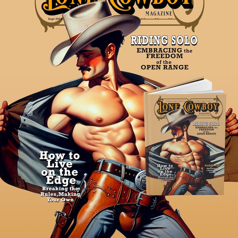 Lone Cowboy Inbunden Journal, Everyman-serien, gayjournal, gay kontorsinredning, unik gaypresent, vintage, Pulp, herrjournal, HBTQ+-konst bild 2
