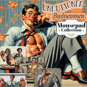 Unbuttoned Businessmen Mouse Pad, Queer Art, Gay Hunk, LGBTQ Decor, Gay Pride Office, Vintage Artwork, Laptop Mousepad, Computer Accessory