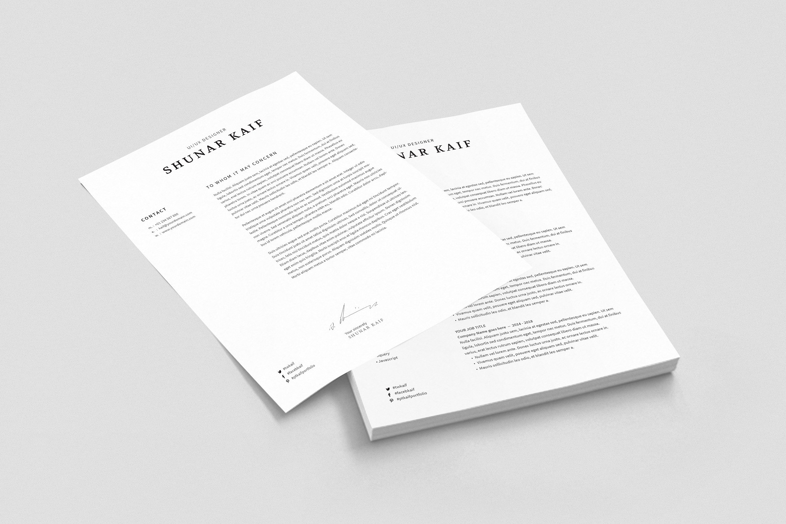 Elegant Resume Template | Minimalist CV Template | Stylish Cover Letter ...