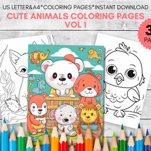 Cute Animals Coloring Pages for Kids Printables with Cover | Animal Coloring Pages | Printable Coloring Pages | Kids Coloring Pages Vol 1