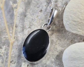 Whitby Jet Sterling Silver Pendant: Handmade Celtic Necklace