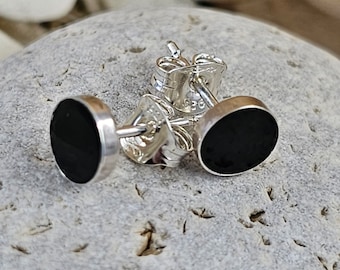 Handmade Whitby Jet Stud Earrings: Sterling Silver, 8mm