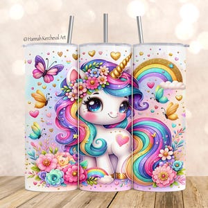 Unicorn Tumbler Wrap Png, Seamless, 20 oz Skinny Tumbler Sublimation Design, Girls Tumbler PNG, Instant Download, Sublimation Wrap for Kids