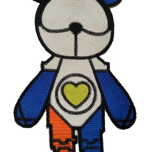 Blue and White bear with heart pattern - Iron on