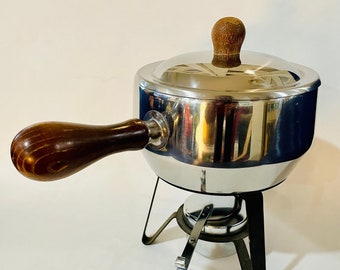 Midcentury Stainless Steel Fondue Pot with Wood Handle Japanese