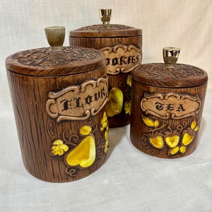 Faux Wood Kitchen Barrel Canisters