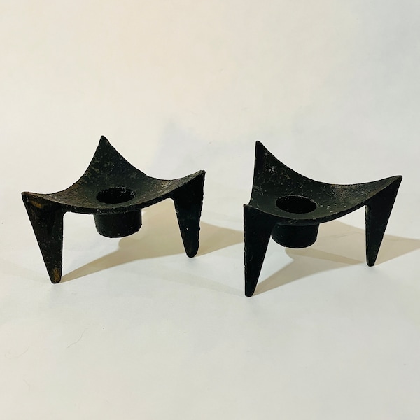 Midcentury Modern Dansk Cast Iron Tripod Candle Holders by Jens Quistgaard set of two