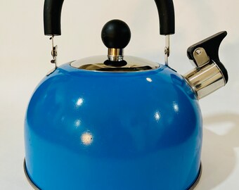 Bright Blue Stainless Steel Whistling Tea Kettle