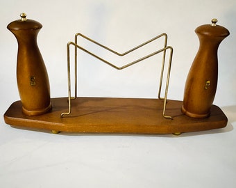 Teak Midcentury Napkin Holder With Salt and Pepper Shakers