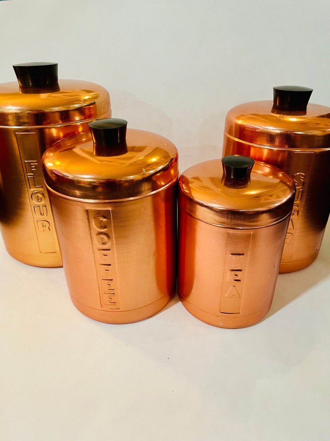 Vintage Copper Italian Kitchen Canisters Set of Four Etsy UK