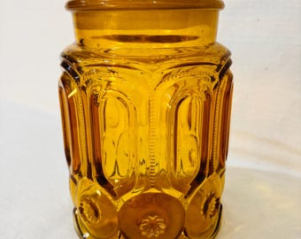 Vintage L.E. Smith Glass Moon and Stars Amber Lidded Canister - Etsy