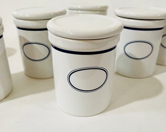 Dansk Bistro Blue and White Spice Jars Set of Eight