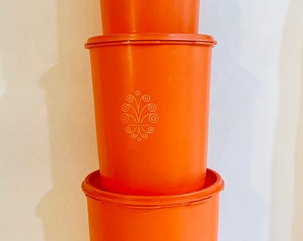 Vintage Orange Tupperware Canister Set Starburst Lids