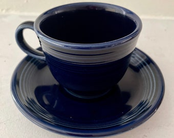Fiestaware Navy Blue Coffee Cup and Saucer,  Homer Laughlin made in USA