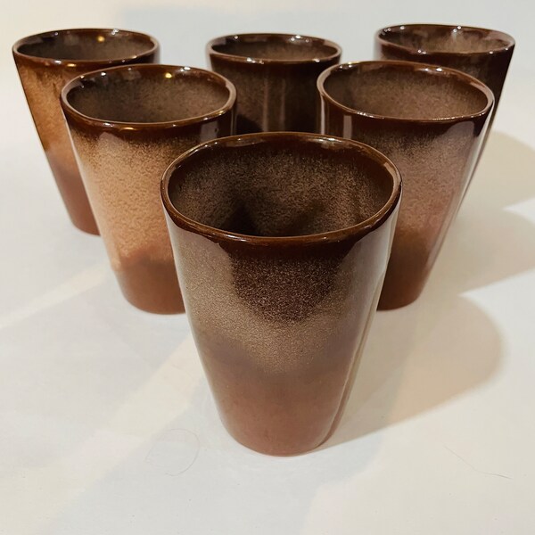 Frankoma Brown Satin Tumblers and Plates