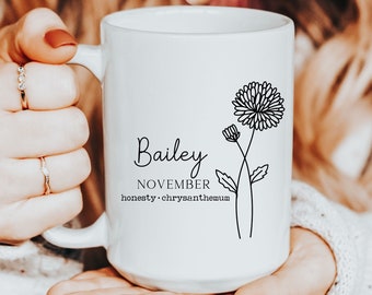 Personalized Birth Flower Mug, Custom Birth Flower Mug, Birth Flower Coffee Cup, Appreciation Gift, Birthday Gift