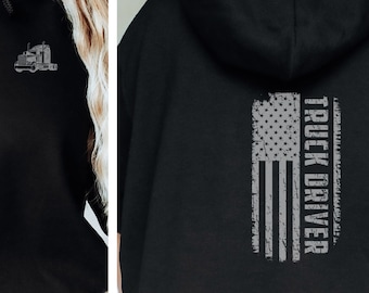 Truck Driver Flag Hoodie, Trucker Hooded Sweatshirt, Trucker Gift, Trucking Shirt, Truck Driving Shirt, Truck Driver Gift