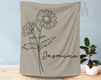 Custom Birth Flower Blanket, Personalized Birth Flower Blanket, Birthday Gift, Mother's Day Gift, Birth Month Blanket, Birth Flower Gift