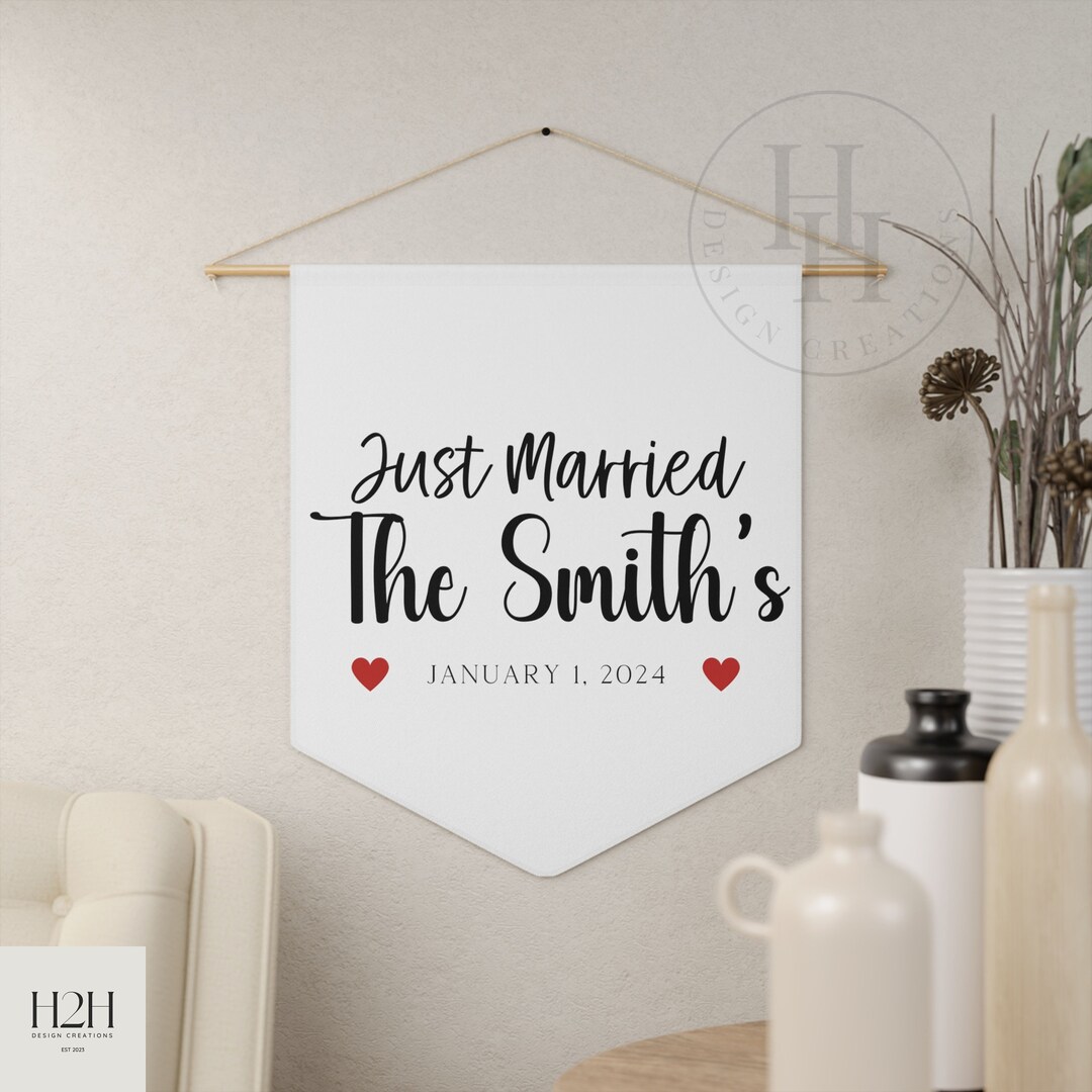 Custom Just Married Decor, Personalized Just Married Pennant, Just