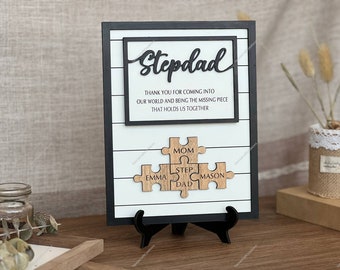 Personalized Stepped Up Dad Gift, Puzzle Pieces Fathers Day Gift, Stepdad Birthday Gift, Gift for Step Dad, StepDad Missing Pieces