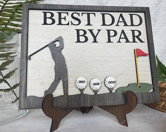 Gepersonaliseerde golf gelaagde teken, cadeau voor vaderdag, teken beste vader door par plaquette, aangepaste namen golf plaques home decor, golf papa cadeau