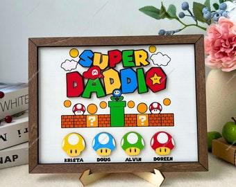 Segno del padre Super Daddio personalizzato, cornice a strati personalizzata del padre, segno della spada laser, regalo per la festa del papà, regalo per padre, papà, nonno