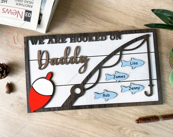 Targa Hooked on Grandpa Papa Dad, battuta di pesca personalizzata, regalo perfetto per la festa del papà, decorazione per l'home office, regalo per papà nonno